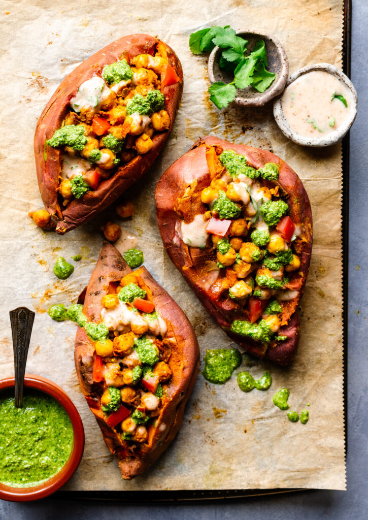 Masala Chickpea Stuffed Sweet Potatoes - Upbeet Anisha