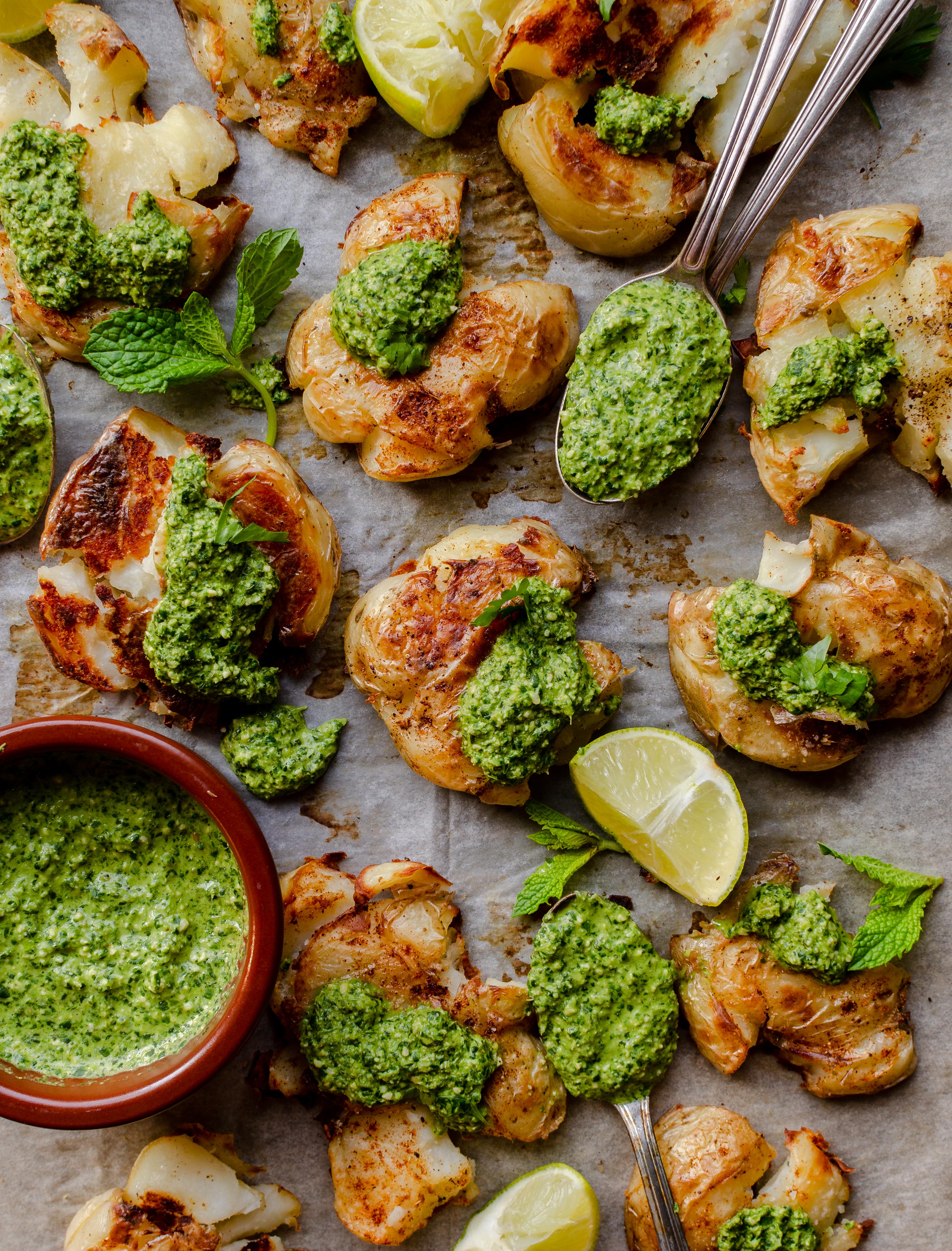Crispy Smashed New Potatoes With Lime, Cilantro, and Spices Recipe