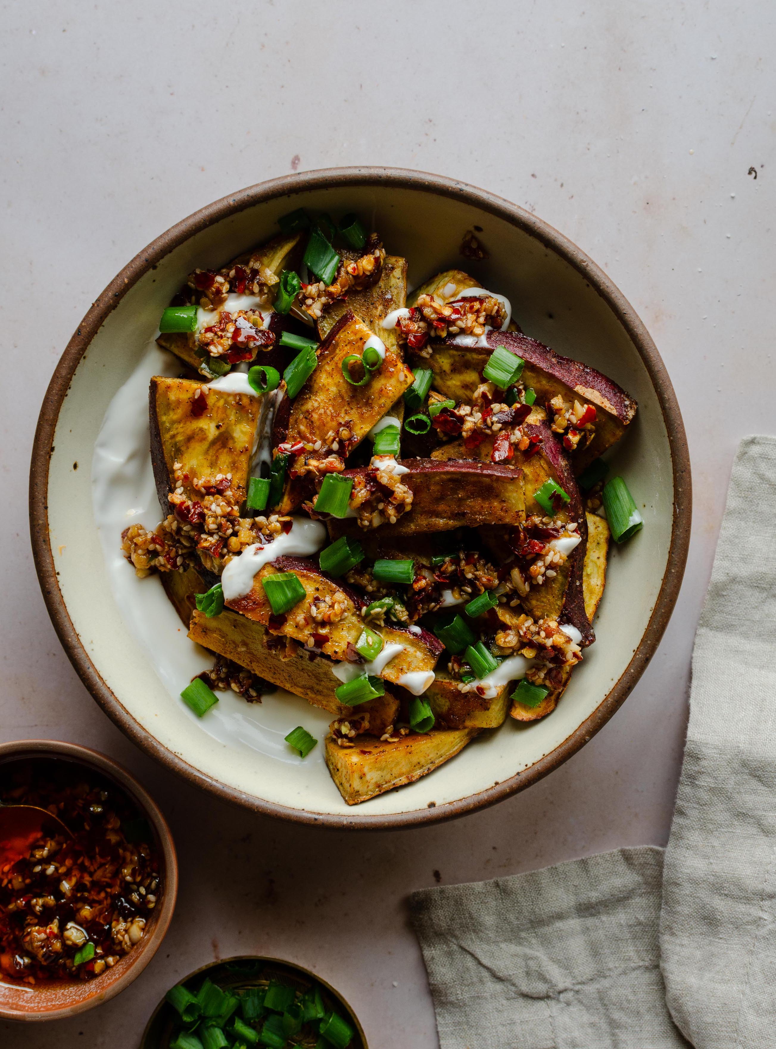 Microwave Eggplant with Scallion-Chile Crisp Oil